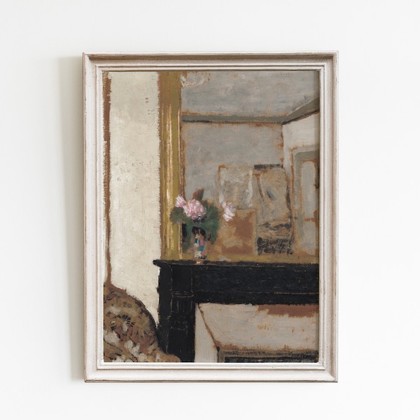 Vintage still life wall art for gallery wall decor, antique architecture painting, vintage mantle decor