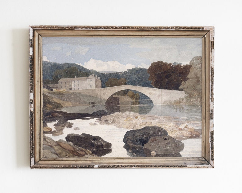 Bridge in Serene Landscape Digital Download Cool Neutral Tones Wall Art