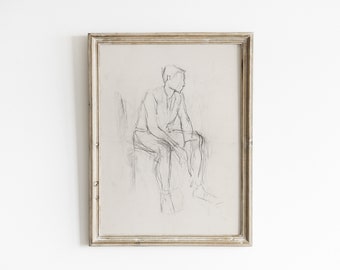 Vintage Man Sketch Art Print: Abstract Line Drawing (Digital Download)