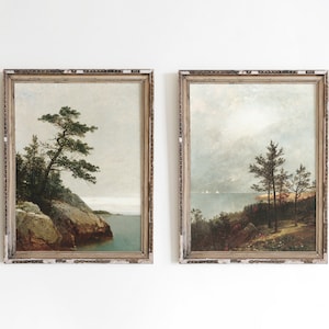Gallery wall print set, Vintage tree painting, landscape art, tree print, vintage print, country landscape painting, farmhouse wall art