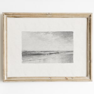 Vintage Seascape Drawing: Beach Wall Art (Digital Download)