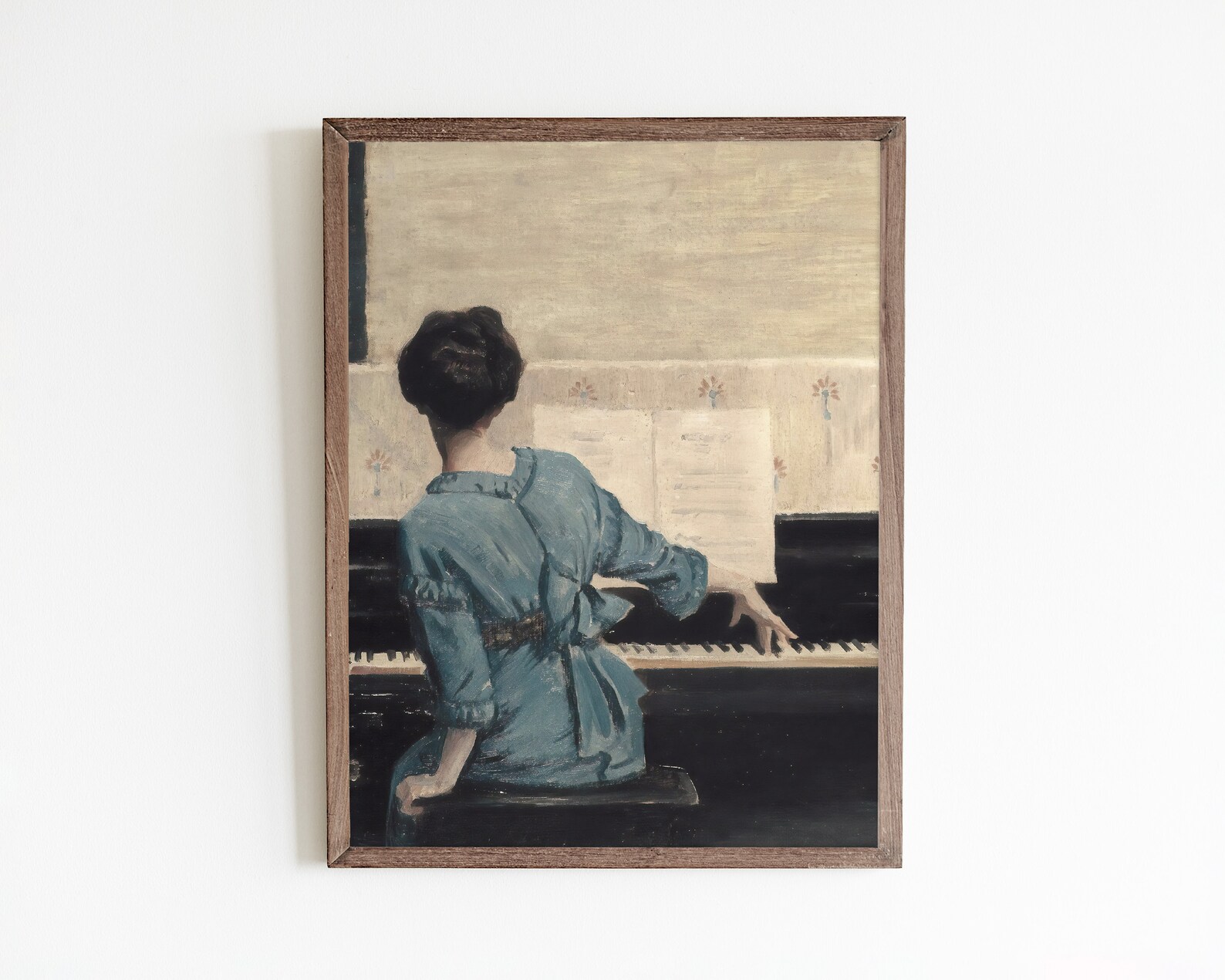 Antique Woman Portrait Oil Painting, Vintage Piano Music Wall Art Print ...