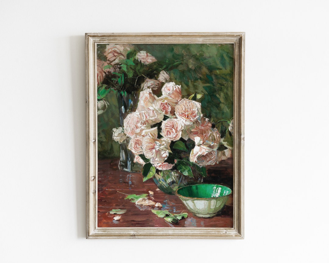 Antique Roses Still Life Painting | Pink Flower Wall Art | Roses Print ...