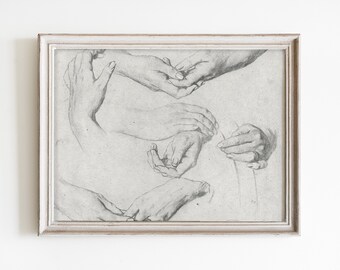 Vintage Hands Sketch Print: Minimalist Line Art (Digital Download)