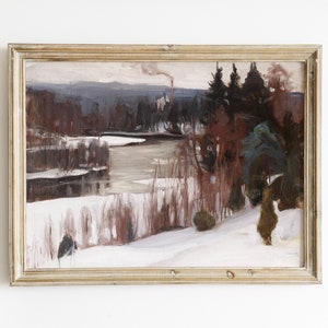 Impression d&#39;art vintage paysage d&#39;hiver : scène de rivière gelée (téléchargement numérique)