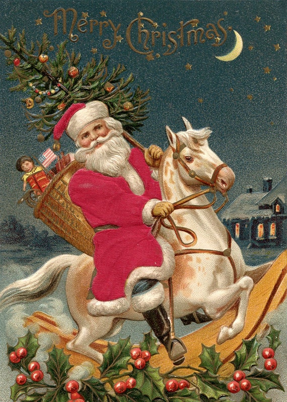 ヴィンテージ クリスマス プリント、ヴィンテージ サンタ