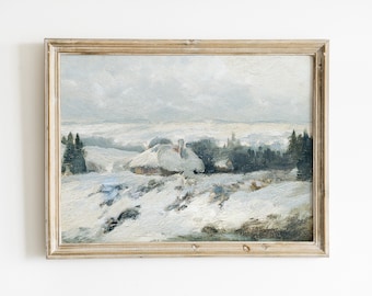Dipinto di cottage invernale: paesaggio innevato d'epoca (download digitale)