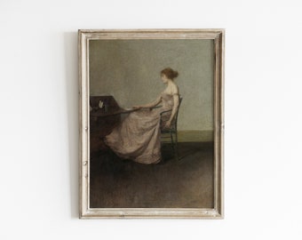 Vintage Woman Portrait Painting: Antique Moody Art Print (Digital Download)