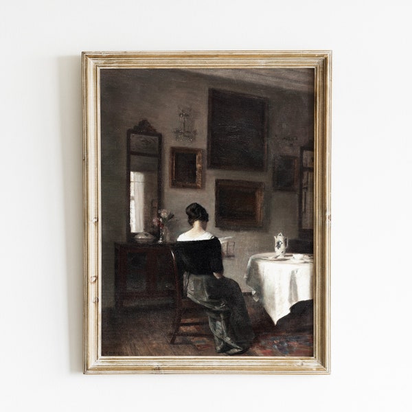Vintage Woman Reading Painting: Antique Portrait Art (Digital Download)