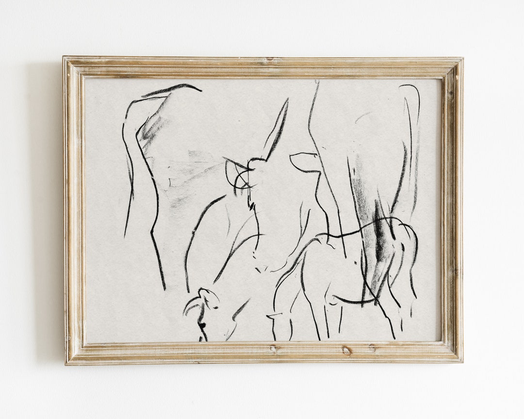 Sketch Art, Minimalist Wall Art, Farm Prints, Vintage Cow Painting