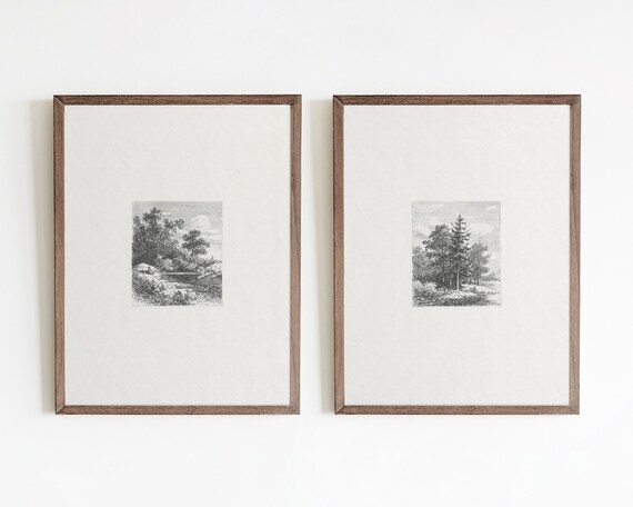 Antique Nature Sketch Print Set: Vintage Tree Etching (Digital Download)