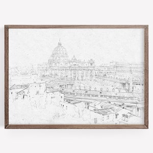 Rome wall art, vintage architecture sketch art, architecture print, line art, ink drawing, architecture drawing,  minimalist wall art