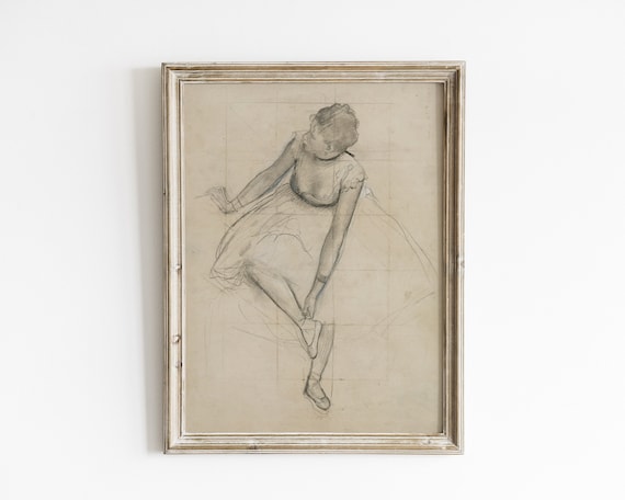 Vintage ballerina print, girls room wall art, neutral nursery decor, printable antique art