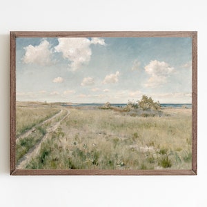 Landscape wall art, Vintage painting, meadow painting, landscape print, vintage oil painting, French country wall decor, rustic art prints