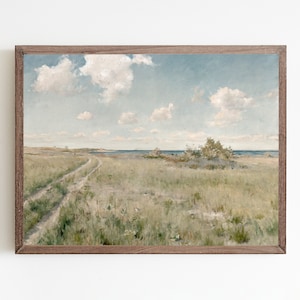 Landschapsmuurkunst, Vintage schilderij, weideschilderen, landschapsprint, vintage olieverfschilderij, Frans landmuurdecor, rustieke kunstprints