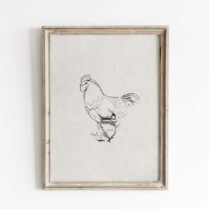 Vintage chicken wall art print, Vintage abstract sketch art, chicken drawing, minimalist wall art, sketch print, farm art, printable art