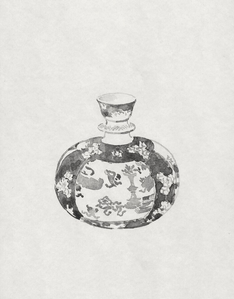 Sketch Art Vintage Painting Ginger Jar Antique Print Etsy