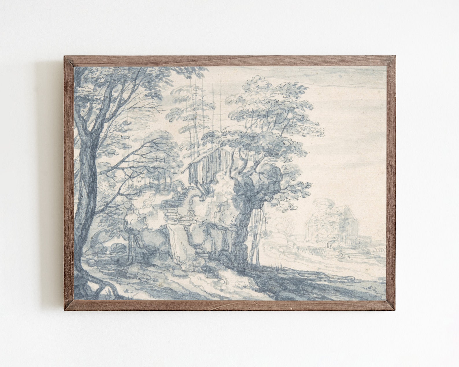 Blue Willow Wall Art, Vintage Landscape Painting, Chinoiserie Printable ...