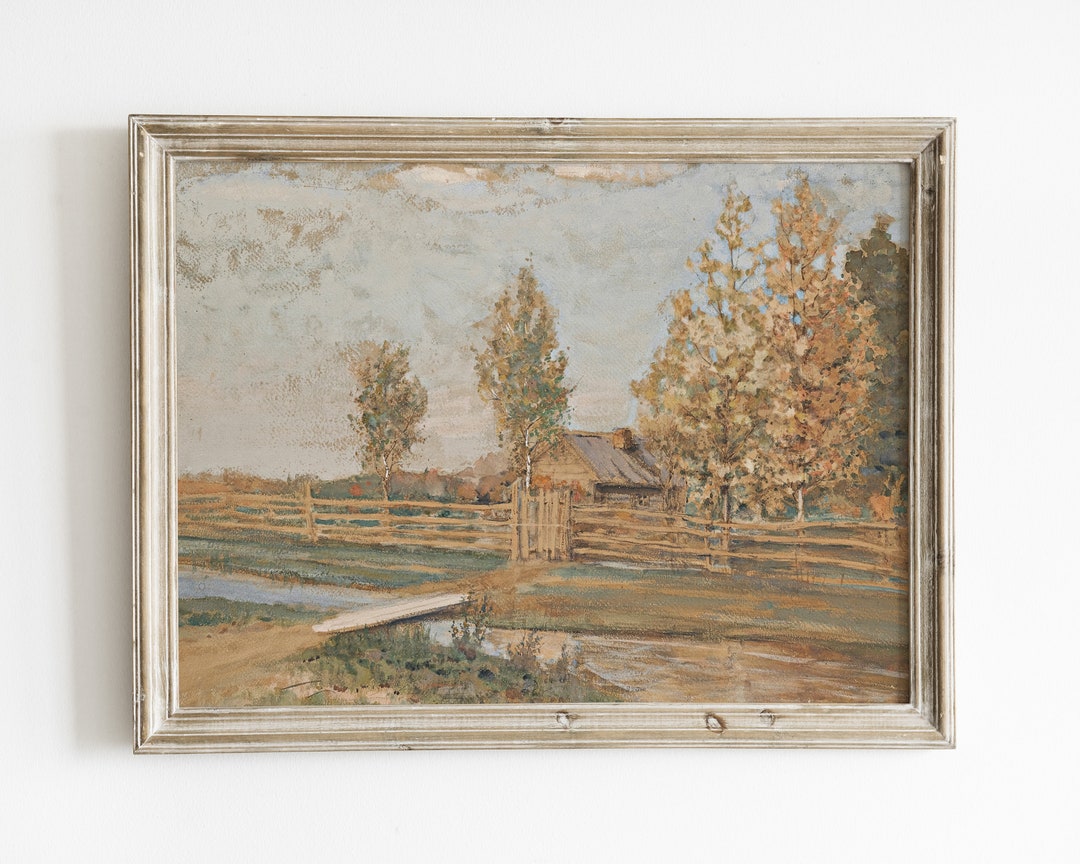 Rustic Fall Farmhouse Wall Decor, Vintage Autumn Landscape Print ...