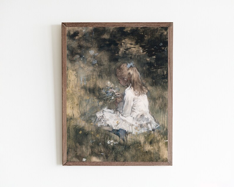 Vintage Girl Portrait Painting: Wildflower Antique Art Print (Digital Download) image 7