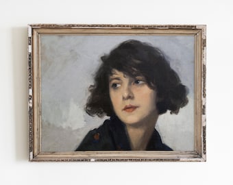 Antique Woman Portrait Print: Vintage Oil Painting Gallery Wall Art (Digital Download)
