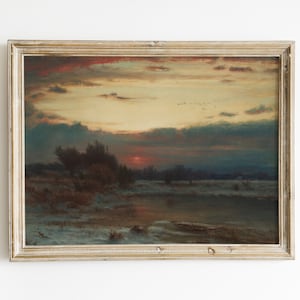 Peinture vintage hivernale de paysage au coucher du soleil par George Inness (téléchargement numérique)