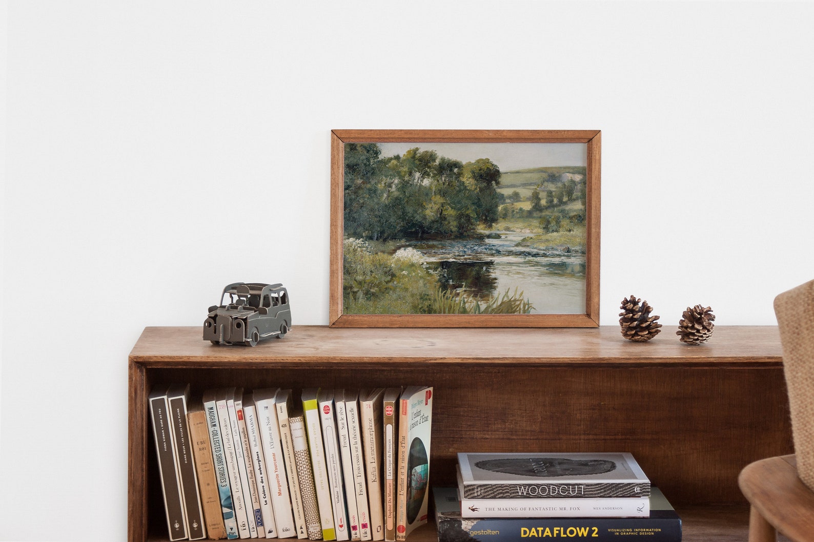 Green Living Room Art, Neutral Wall Art, Vintage Landscape Painting