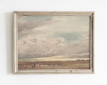 Vintage Prairie and Sky Landscape Watercolor Art Print (Digital Download)