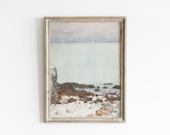 Coastal Watercolor Seascape Print | Minimalist Beach Wall Art (Digital Download)