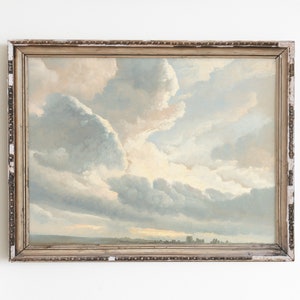 Vintage molnlandskapsmålning: Pastellhimmelkonsttryck (digital nedladdning)