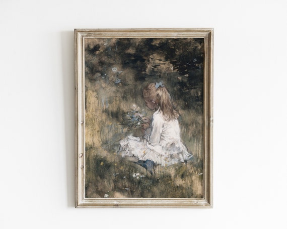Vintage Girl Portrait Painting: Wildflower Antique Art Print (Digital Download)