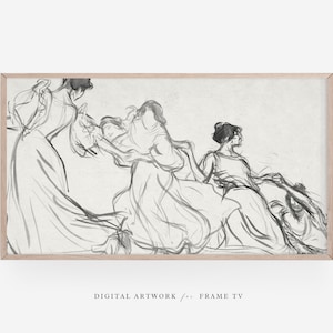 Vintage Gown Study: Female Figure Sketch for Samsung Frame TV (Digital Download)