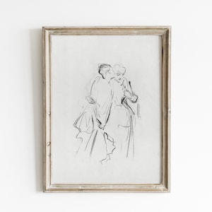 Figure sketch art, vintage sketch drawing, woman and man print, sketch print, abstract line art, woman drawing, minimalist wall art
