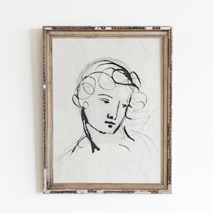 Vintage Woman Portrait Line Art Print: Minimalist Wall Decor (Digital Download)