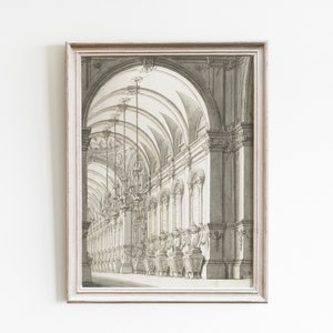 Vintage architecture wall art for gallery wall decor, Minimalist wall art, line art sketch, antique architecture drawing, vintage etching