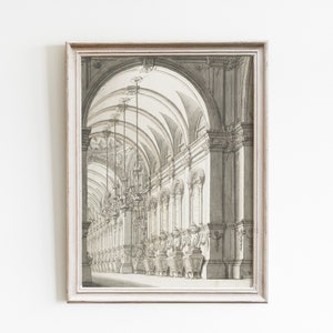 Vaulted Hall Architecture Print: Antique Gallery Wall Art (Digital Download)
