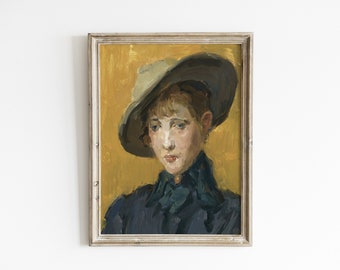 Vintage Woman Portrait Painting: Eclectic Female Wall Art (Digital Download)