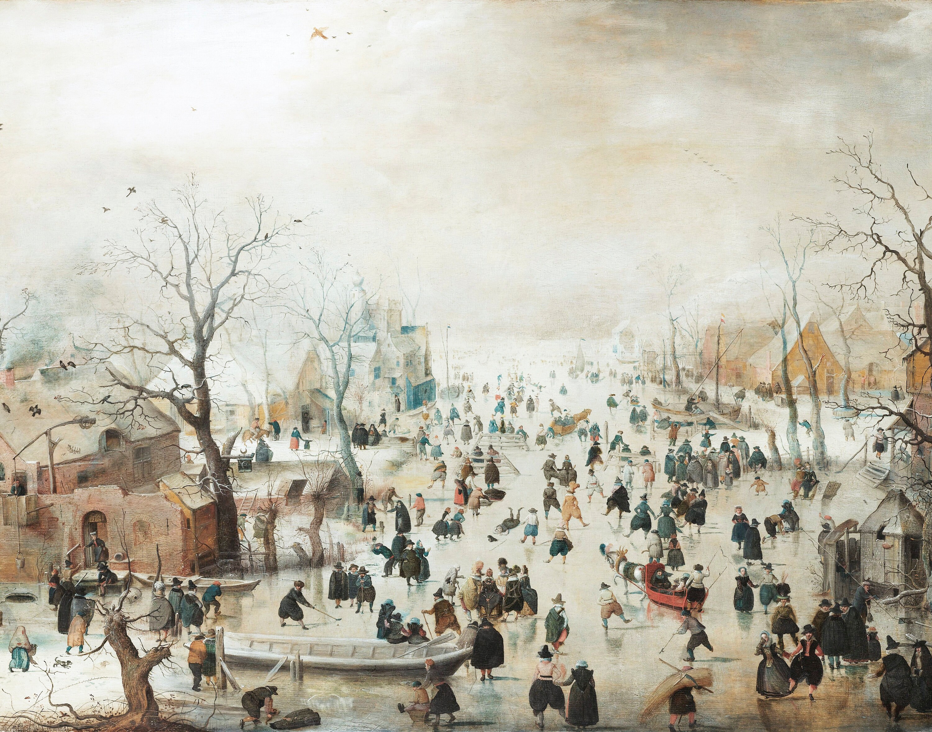 Tableau Toile Encadré Village De Noël Vintage - Impression Art Mural - Neuf