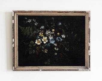 Impresión artística de pintura floral vintage: Naturaleza muerta de Dark Academia (descarga digital)