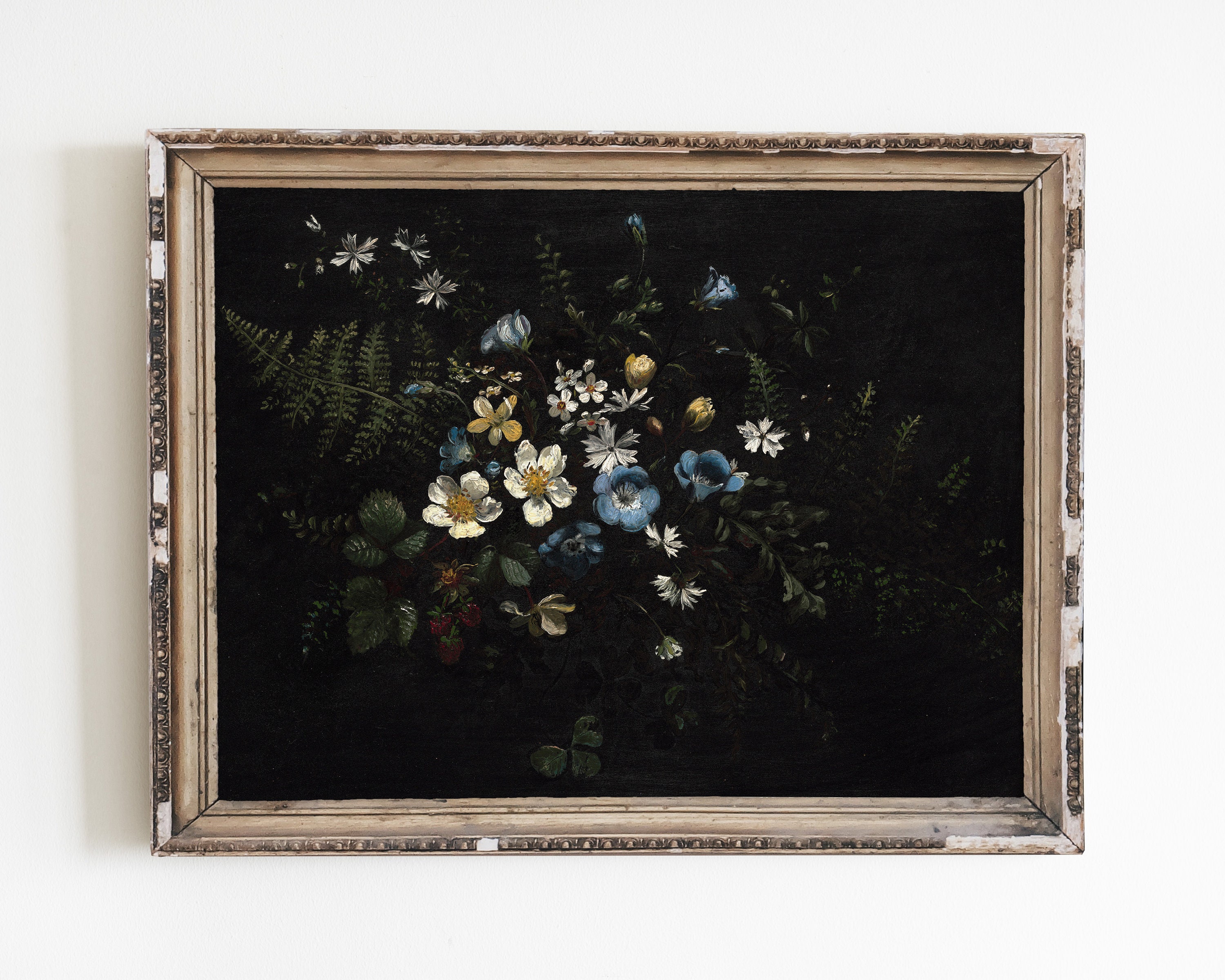 最も完璧な Painting, Flower Vintage Print, Art Floral Dark Dark Floral, ワンピース