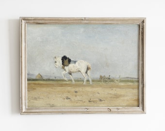Vintage Horse Painting Printable Wall Art, Antique Rustic Farm Landscape Art (Digital Download)