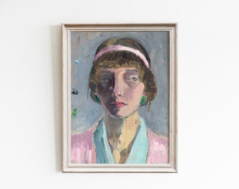 Vintage Woman Portrait Art Print: Abstract Colorful Painting (Digital Download)