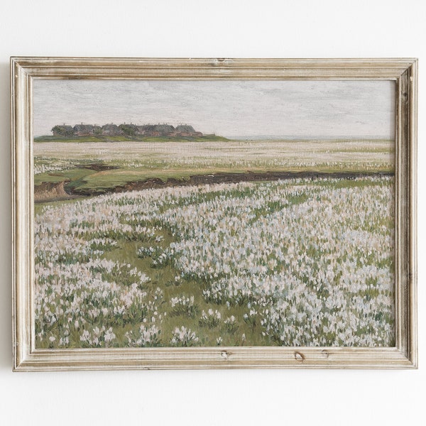 Printable pastel living room art, spring landscape painting, antique oil paintig, field painting, vintage landscape print, affordable art