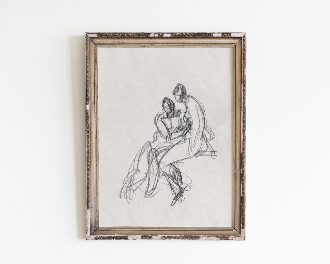 Man Woman Art Couple Print Figure Art Vintage Sketch - Etsy