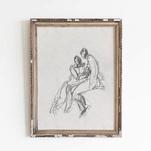 Vintage Couple Sketch Print: Abstract Line Art (Digital Download)