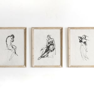 Female Figure Sketch Art Prints: Minimalist Gallery Wall Set (Digital Download)