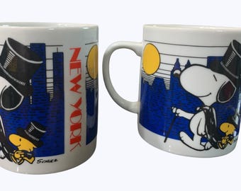 2 Vintage Peanuts Snoopy And Woodstock New York Coffee Mug Schulz United Feature
