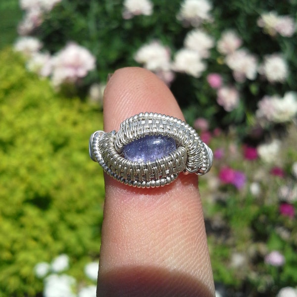 Sterling silver, wire wrapped, tanzanite ring size 8