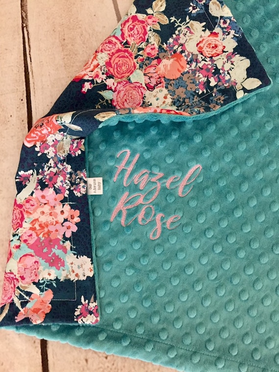 Floral Baby Blanket Personalized Baby Blanket Name Baby Etsy