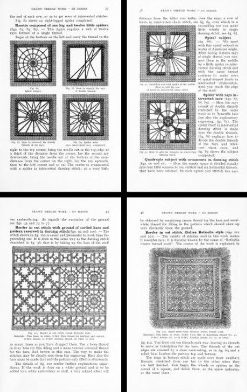 DRAWN THREAD WORK Embroidery Patterns Designs Stitches Etsy